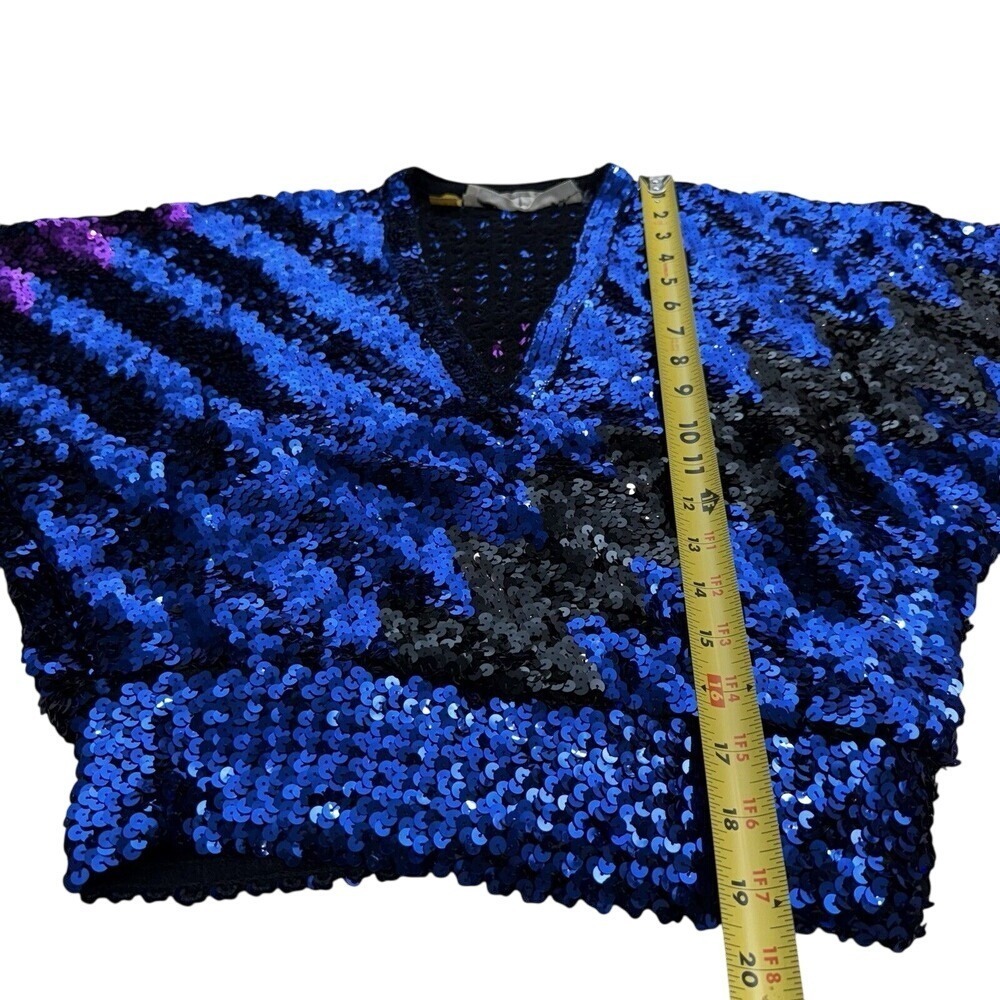 Vintage Lillie Rubin sequin sweater 80's Lightning Bolt Cobalt Blue Party - Picture 9 of 16